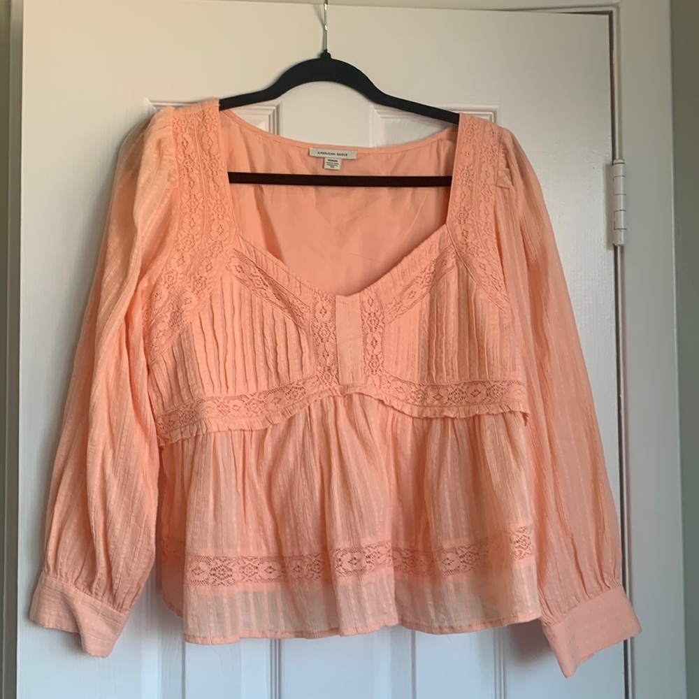 American Eagle Peach Cotton Long Sleeve Blouse